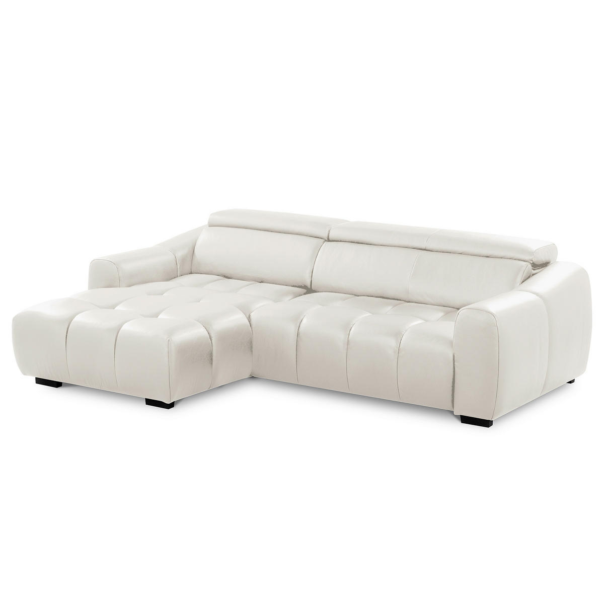 ECKSOFA AVEIRO Weiß Echtleder Bettkasten, Kopfteilverstellung, Sitzvorzug  - Schwarz/Weiß, Design, Leder/Kunststoff (177/274cm) - Livetastic