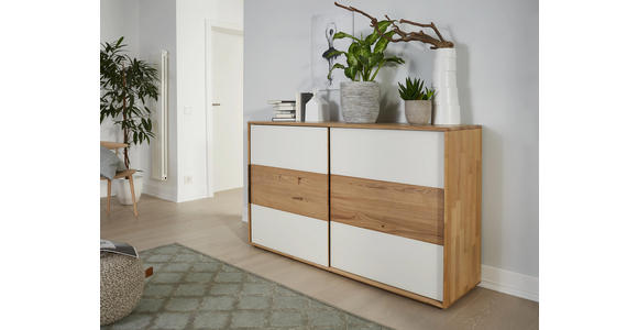 KOMMODE Wildeiche massiv gebürstet Eichefarben, Magnolie - Eichefarben/Magnolie, Design, Glas/Holz (164/95,8/44,2cm) - Valnatura