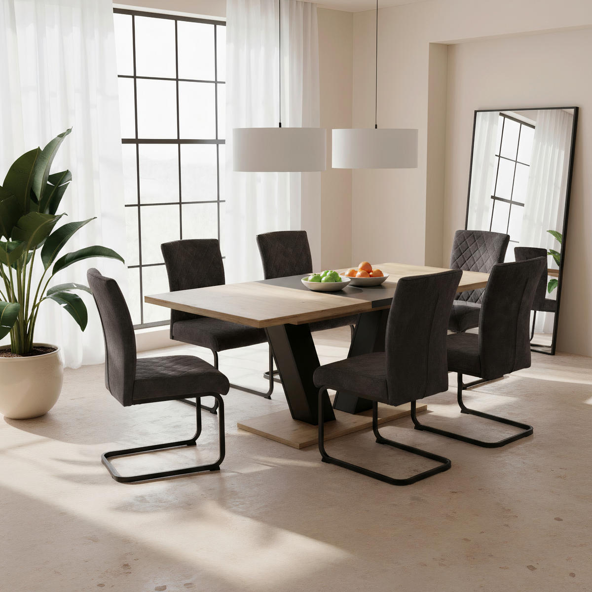 ESSTISCH Schwarz, Eiche Artisan rechteckig  ausziehbar  - Schwarz/Eiche Artisan, MODERN, Holzwerkstoff (140-180/76/90cm) - MID.YOU