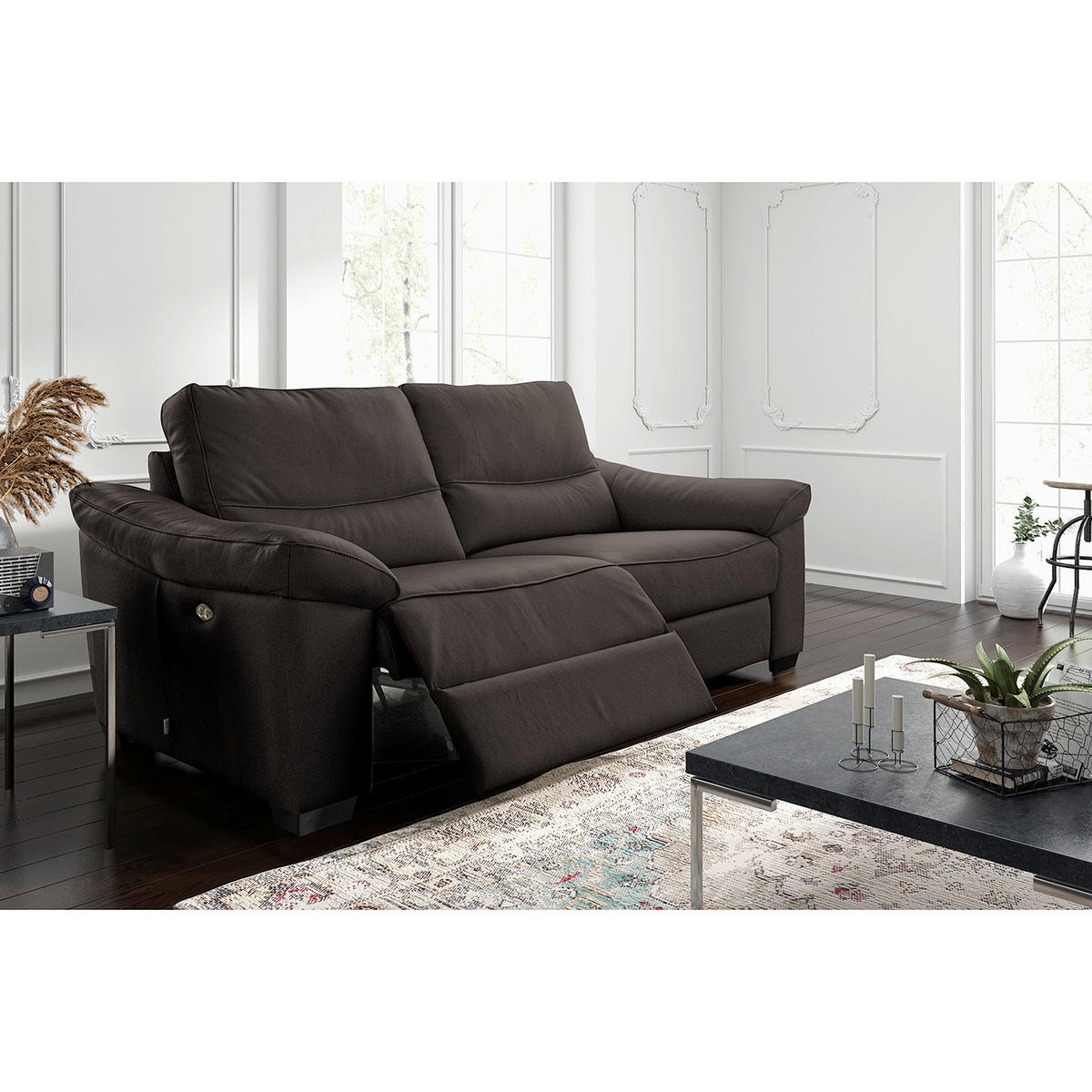 2-SITZER-SOFA  in Echtleder Braun   - Schwarz/Braun, Design, Leder/Holz (174/97/97cm) - Livetastic