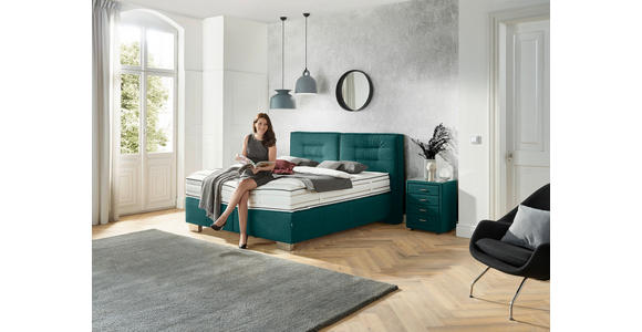 BOXSPRINGBETT 180/200 cm,  in Petrol, Matratze, H2 + H3 = mittel + fest  - Chromfarben/Petrol, KONVENTIONELL, Textil (180/200cm) - Dieter Knoll