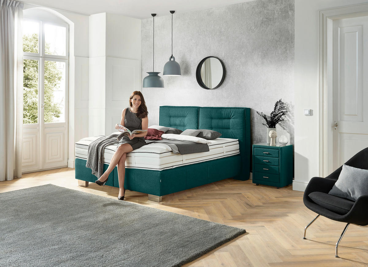 BOXSPRINGBETT 180/200 cm  in Petrol  - Chromfarben/Petrol, KONVENTIONELL, Textil (180/200cm) - Dieter Knoll