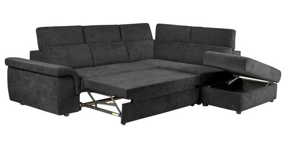 ECKSOFA Schwarz Flachgewebe Bettkasten, Schlaffunktion, Rücken echt, Liegefläche im Originalstoff  - Schwarz, KONVENTIONELL, Kunststoff/Textil (280/235cm) - Carryhome