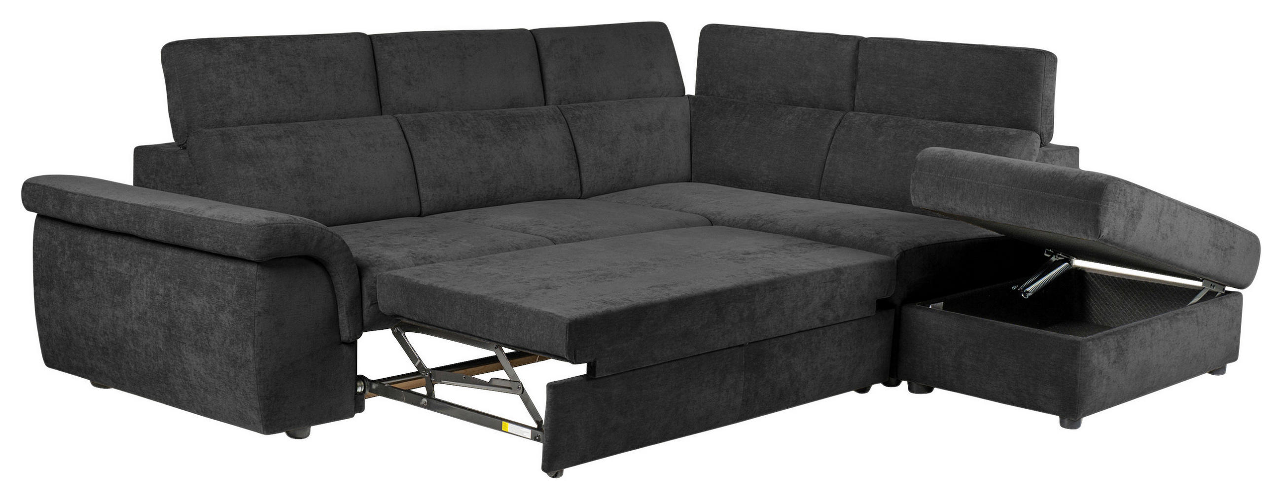 Thumbnail - Carryhome Ecksofa, Schwarz, Textil, 4-Sitzer, Ottomane rechts, L-Form, 280x235 cm, Stoffauswahl, Liegefunktion, seitenve...