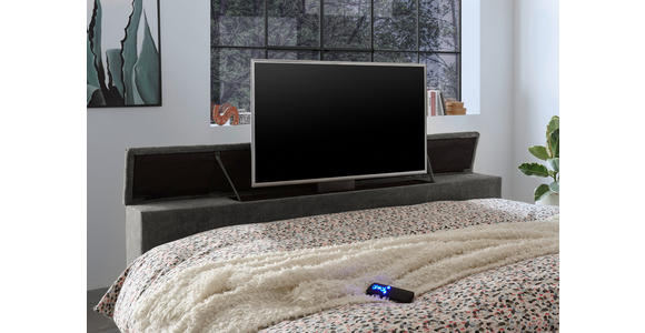 BOXSPRINGBETT 180/200 cm,  in Dunkelgrau, Matratze, Topper, motorische Verstellbarkeit, Fernbedienung, unterschiedliche Matratzenhärtegrade je Bettseite, Wendematratze mit unterschiedlichen Härtegraden, H2 + H3 = mittel + fest  - Dunkelgrau, KONVENTIONELL