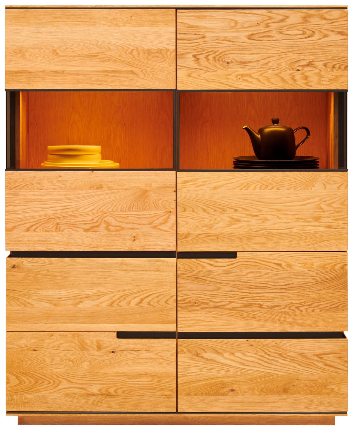 HIGHBOARD  in 120,6/149/42,1 cm  - Eichefarben/Schwarz, Design, Glas/Holz (120,6/149/42,1cm) - Cassando