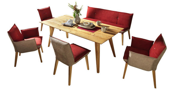 SITZBANK 179/80/60 cm in Grau, Rot, Eichefarben - Eichefarben/Rot, KONVENTIONELL, Holz/Textil (179/80/60cm) - Voleo