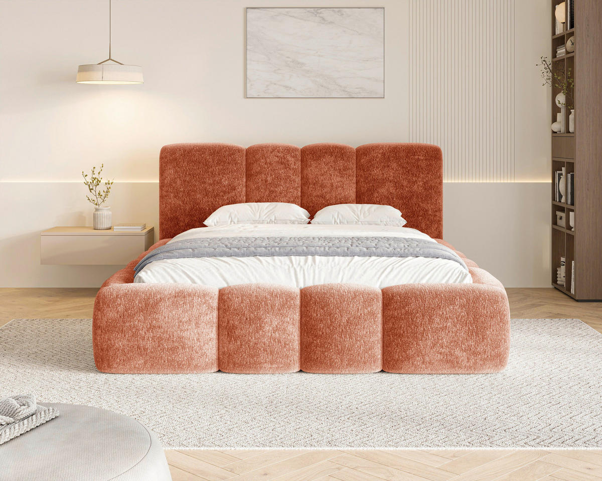 POLSTERBETT 160/200 cm,  in Terracotta, Lattenrost, Bettkasten,  - Terracotta/Schwarz, MODERN, Textil/Metall (160/200cm) - Livetastic