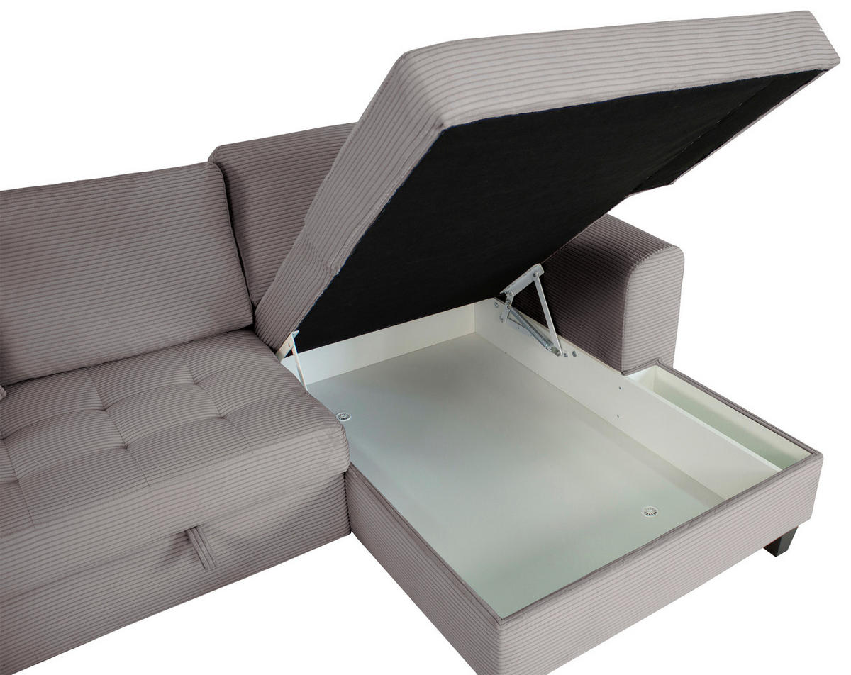 ECKSOFA MORITZ Grau Cord Zierkissen, Bettkasten  - Grau, Trend, Textil (265/155cm) - P & B