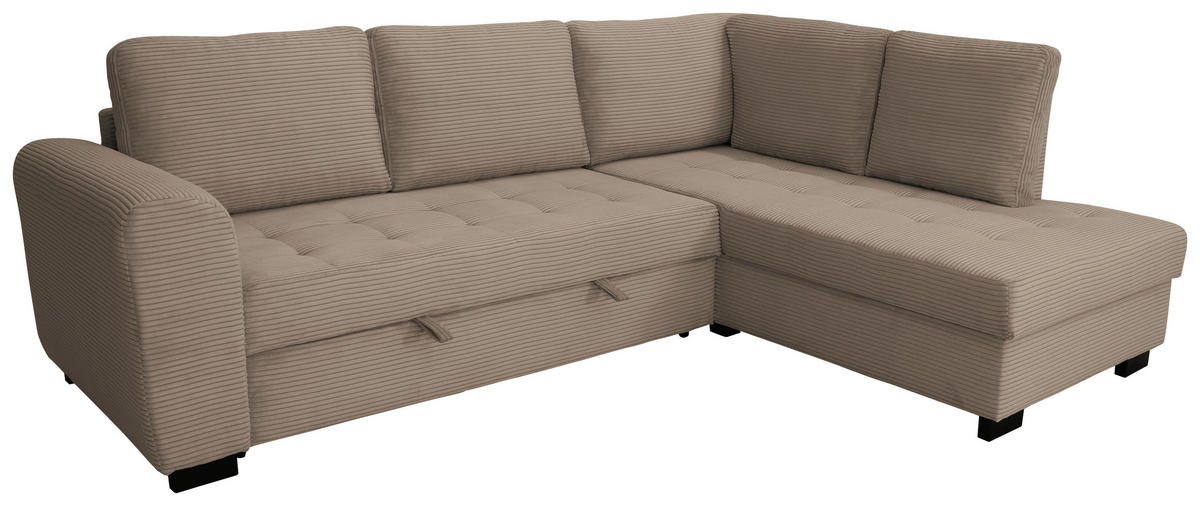 ECKSOFA JOHN Karamell Cord Rückenkissen, Bettkasten, Liegefläche im Originalstoff  - Karamell/Schwarz, Trend, Kunststoff/Textil (239/178cm) - P & B