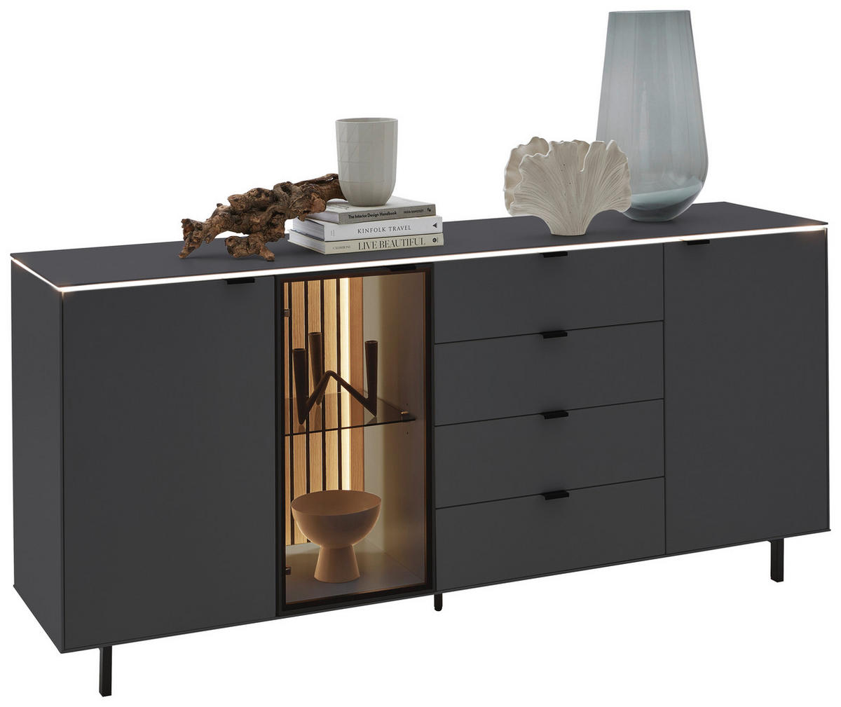 SIDEBOARD Anthrazit  186,2/98,1/46 cm  - Anthrazit/Schwarz, Design, Glas/Holz (186,2/98,1/46cm) - Dieter Knoll