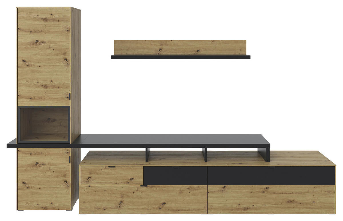 REGAL crna, hrast Artisan   - hrast Artisan/crna, Design, staklo/drvni materijal (305,5/192,5/49cm) - Carryhome