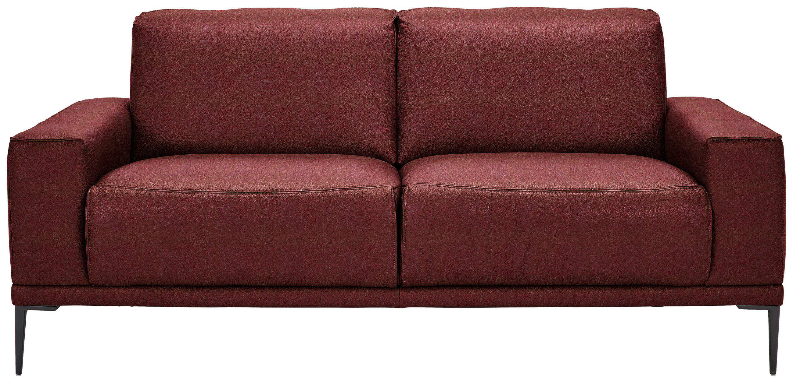 2-SITZER-SOFA Echtleder Bordeaux  - Bordeaux/Schwarz, Design, Leder/Metall (180/82/92cm) - Johann Jakob