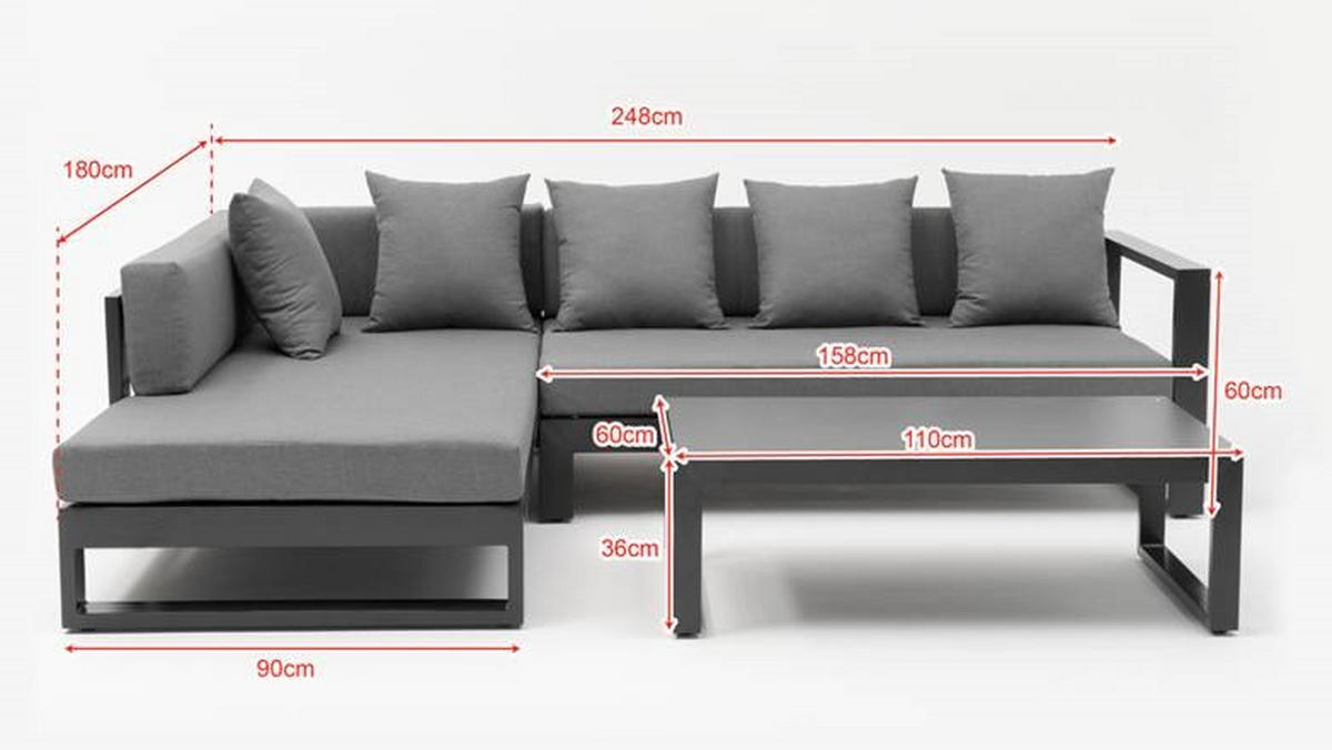 LOUNGEGRUPP 180/248 cm aluminium  - antracit, Design, metall/glas (180/248cm) - Amatio