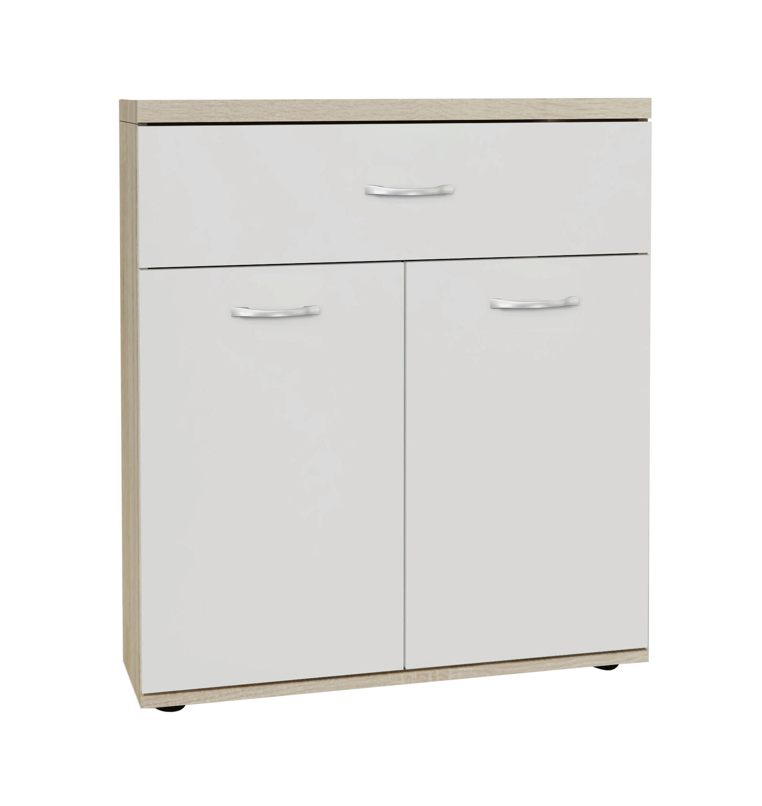 KOMODA   80/84/43 cm   bijela, hrast Sonoma  - bijela/hrast Sonoma, Basics, drvni materijal/metal (80/84/43cm)