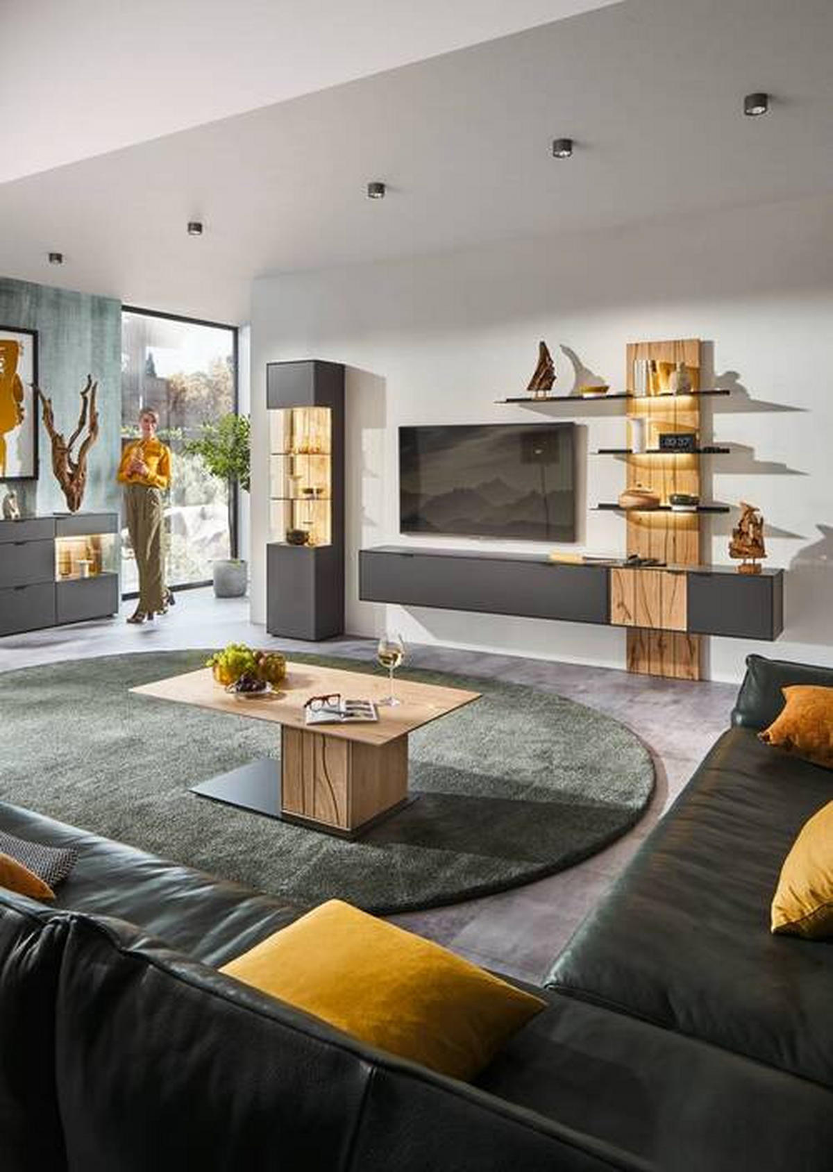 WOHNWAND  in Graphitfarben, Eichefarben  273,8/205,5/37,1 cm  - Eichefarben/Anthrazit, Design, Holz/Holzwerkstoff (273,8/205,5/37,1cm) - Dieter Knoll