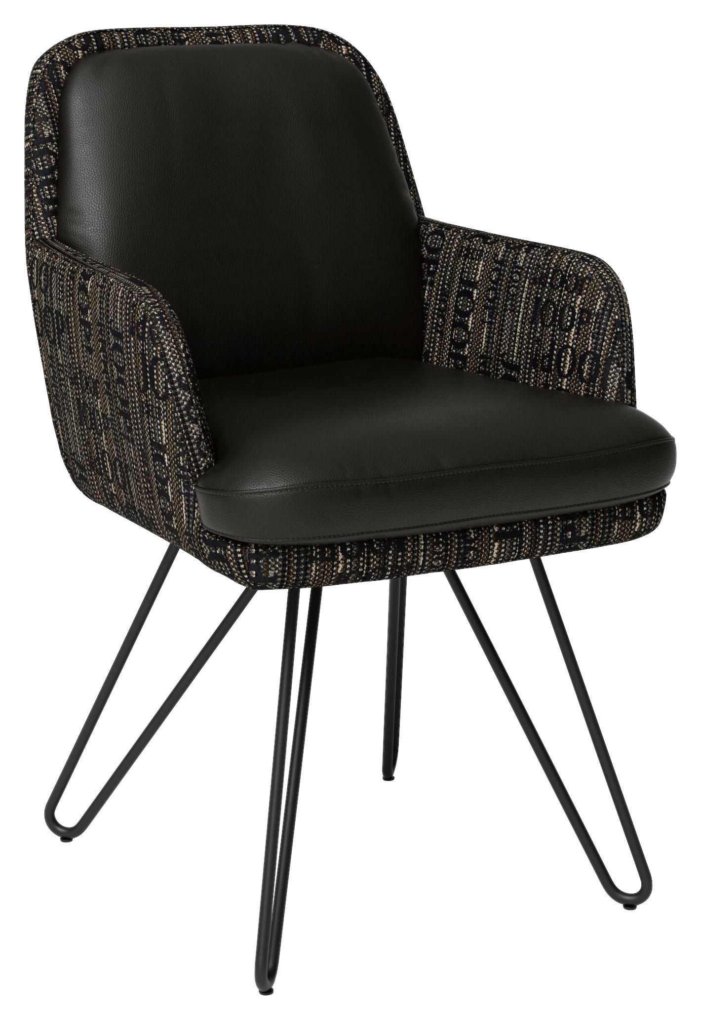 ARMLEHNSTUHL  in Stahl Flachgewebe Kombination Echtleder/Stoff pigmentiert  - Dunkelbraun/Schwarz, Design, Leder/Textil (58/89/68cm) - Joop!