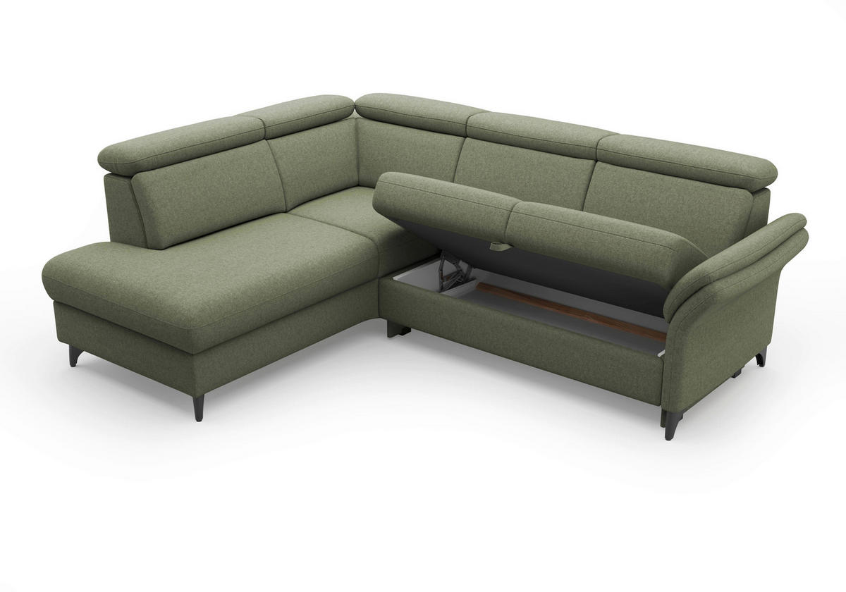 ECKSOFA GLENDALE E Olivgrün Flachgewebe  - Schwarz/Olivgrün, KONVENTIONELL, Textil/Metall (193/247cm) - Sit & More