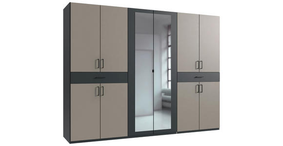 DREHTÜRENSCHRANK  in Graphitfarben, Sahara  - Schwarz/Graphitfarben, KONVENTIONELL, Glas/Holzwerkstoff (270/208/58cm) - Carryhome