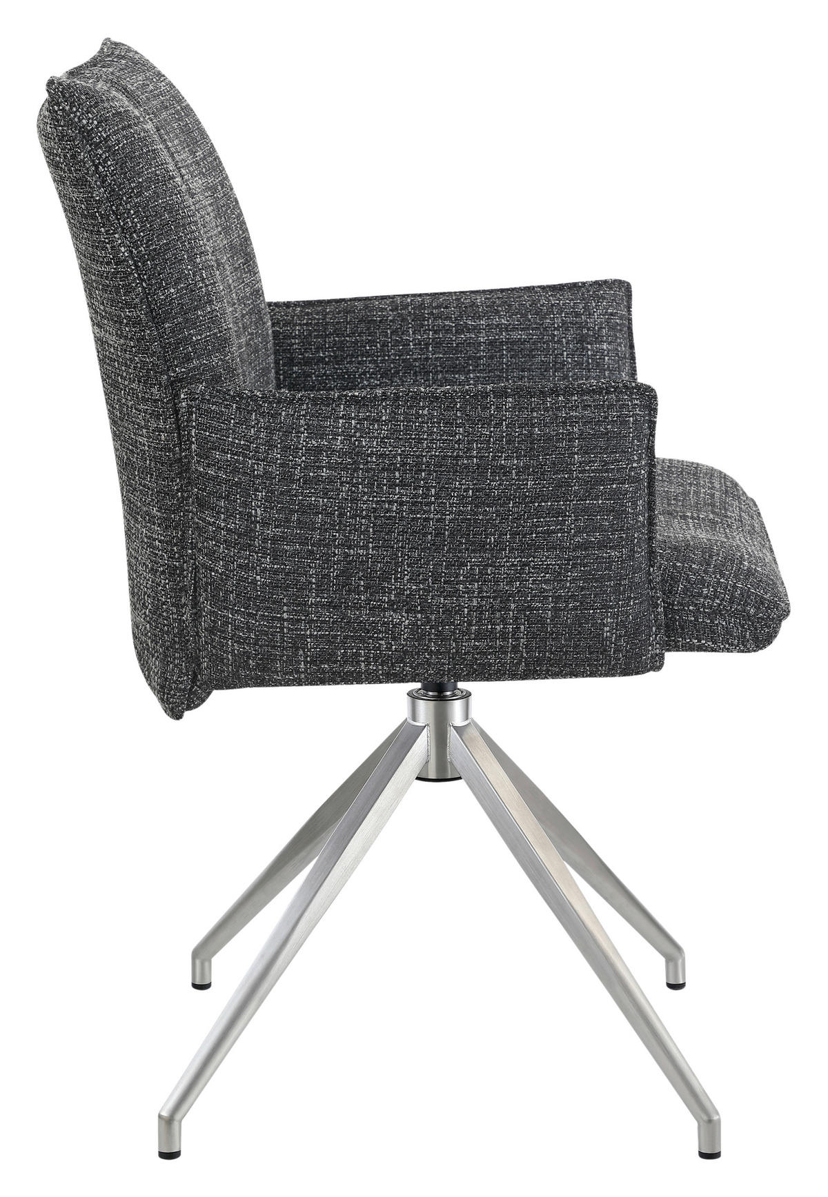 ARMLEHNSTUHL  Sitzfläche 360° drehbar, automatische Rückholfunktion Webstoff  Schwarz, Edelstahlfarben  - Edelstahlfarben/Schwarz, Design, Textil/Metall (60,5/87/61,5cm) - Novel