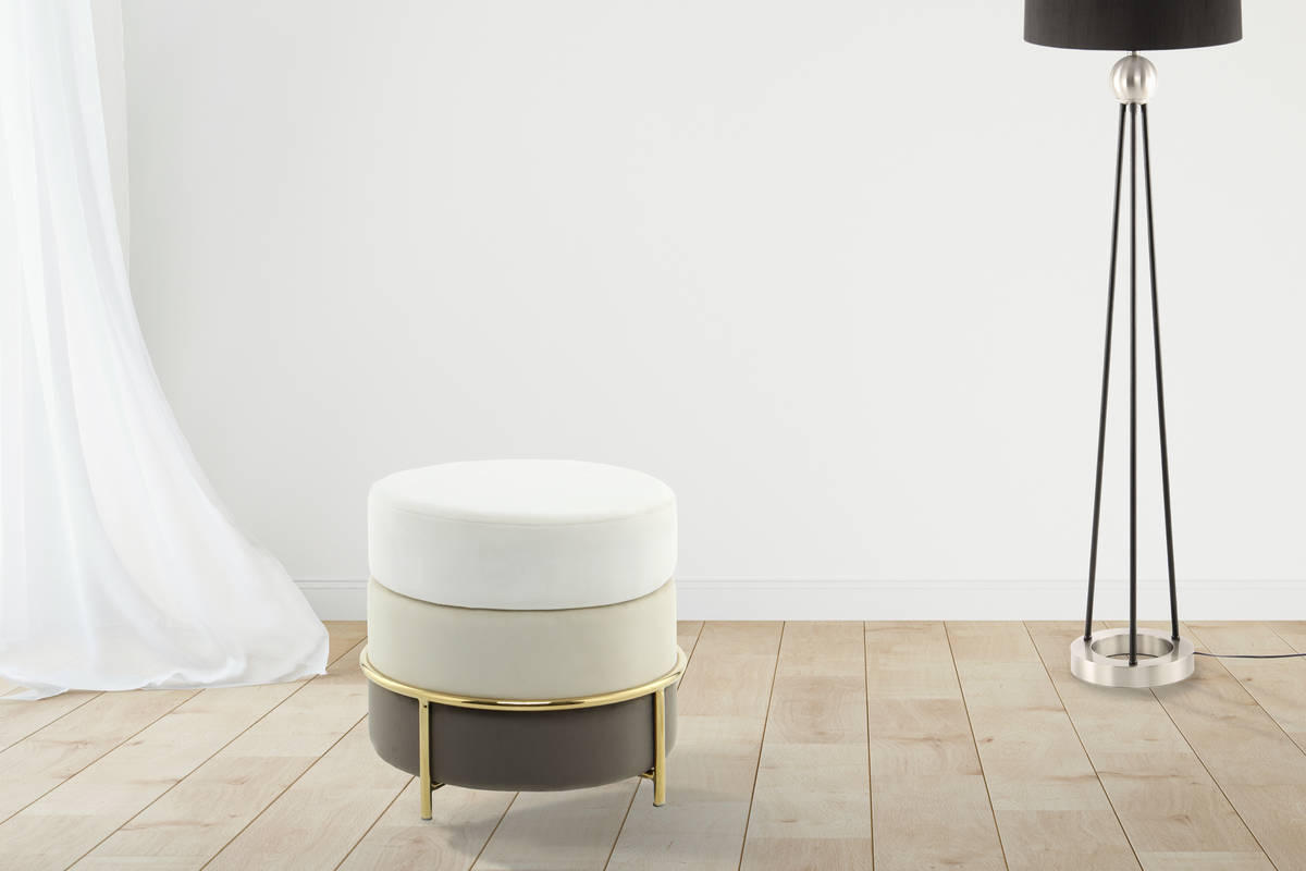 HOCKER Samt Creme, Goldfarben  - Goldfarben/Creme, Basics, Textil/Metall (48,5/46/48,5cm) - Kayoom
