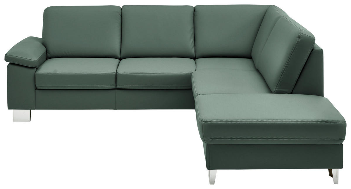 ECKSOFA  in Echtleder Opal  248/235 cm  - Opal/Alufarben, Design, Leder/Metall (248/235cm) - Beldomo Premium