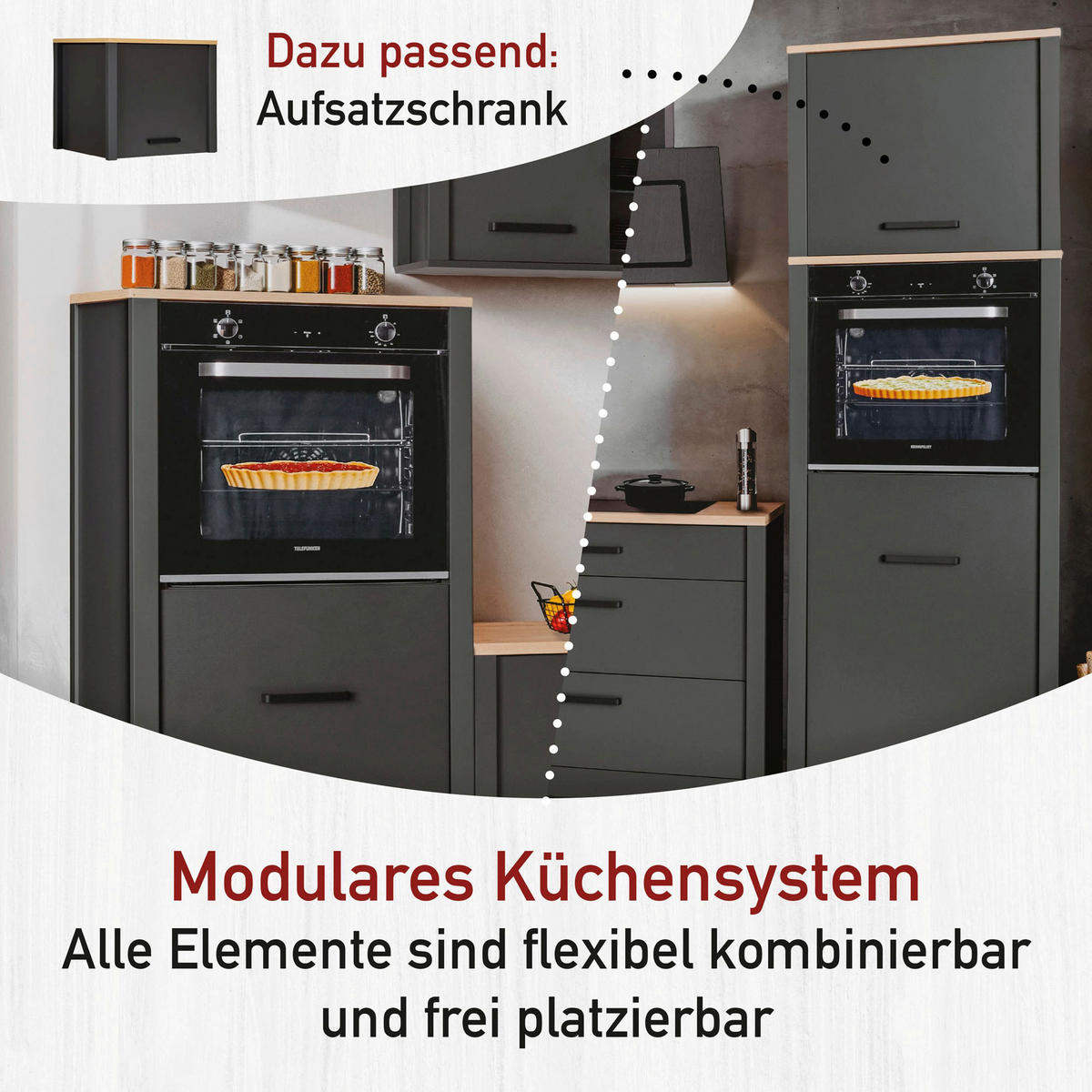 KÜCHENLEERBLOCK   in Anthrazit, Eiche Artisan  - Anthrazit/Schwarz, MODERN, Glas/Holzwerkstoff (300/167/60cm) - home24