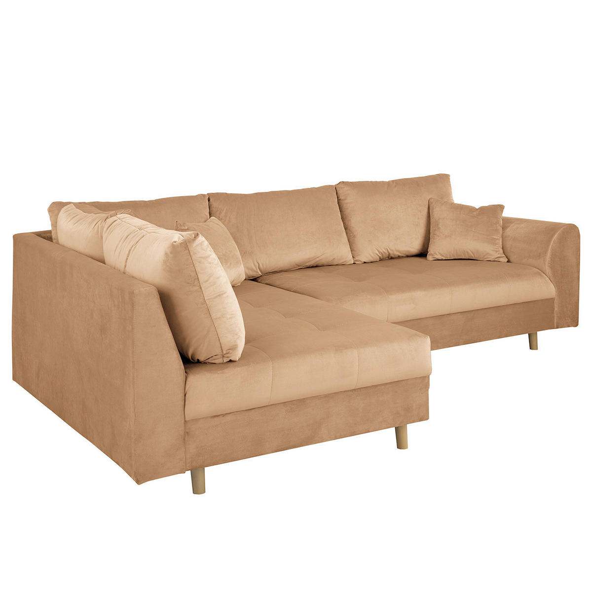 ECKSOFA inkl. Hocker Ariella in Samt Hellbraun  161/231 cm  - Hellbraun/Naturfarben, Design, Holz/Textil (161/231cm) - Livetastic