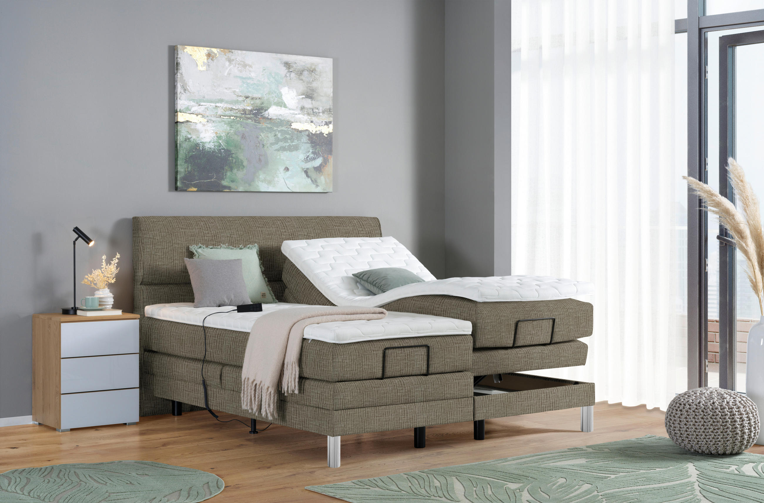 BOXSPRINGBETT 200/200 cm  in Hellbraun  - Chromfarben/Hellbraun, KONVENTIONELL, Kunststoff/Textil (200/200cm) - Voleo