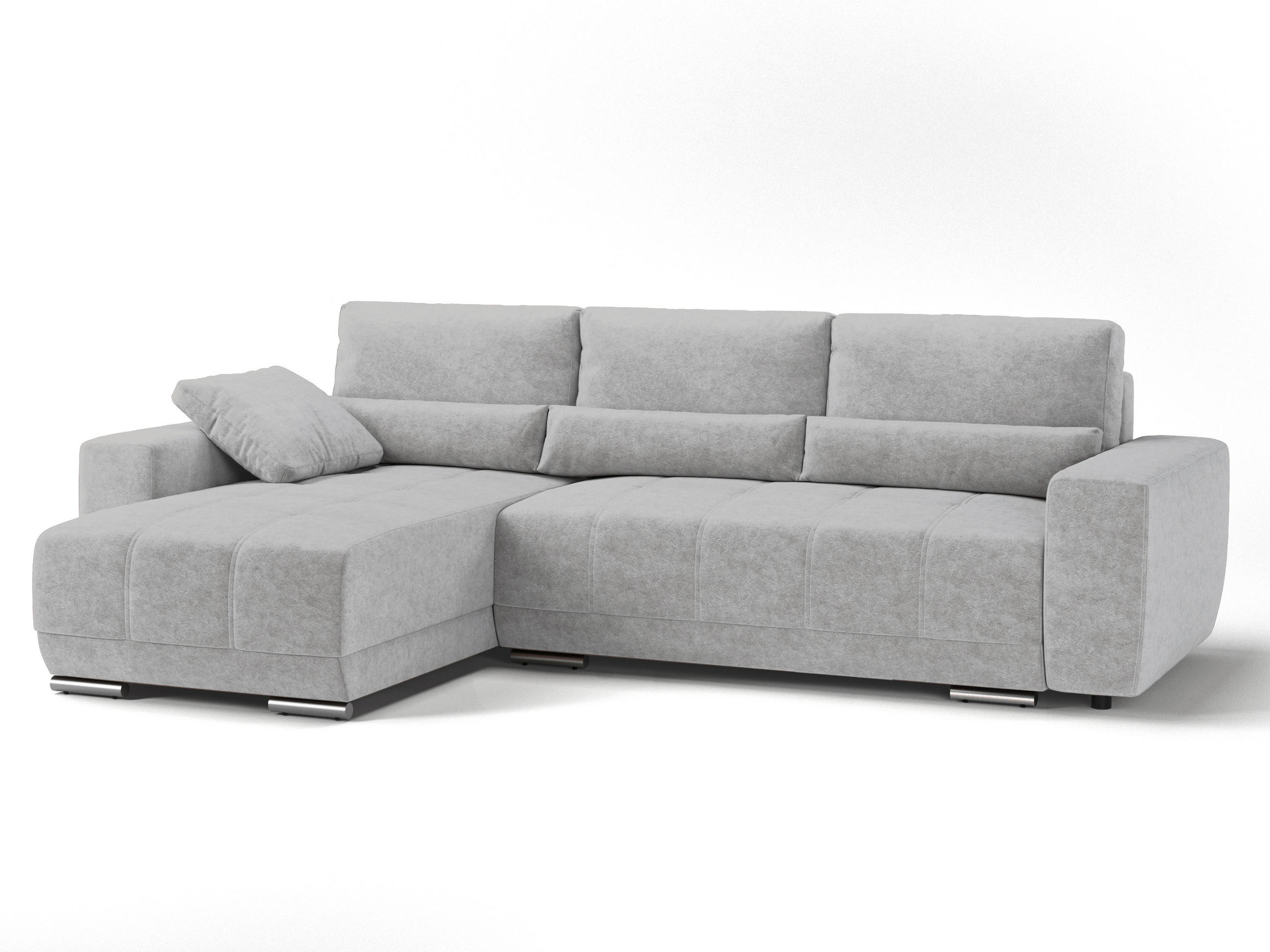 ECKSOFA LOPEZ in Flachgewebe Grau  - Silberfarben/Schwarz, Design, Kunststoff/Textil (190/296cm) - MID.YOU