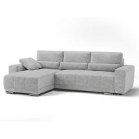 ECKSOFA LOPEZ in Flachgewebe Grau  - Silberfarben/Schwarz, Design, Kunststoff/Textil (190/296cm) - MID.YOU