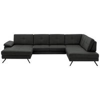 WOHNLANDSCHAFT in Lederlook, Mikrofaser Dunkelgrau  - Dunkelgrau/Schwarz, Design, Textil/Metall (179/343/220cm) - Beldomo System