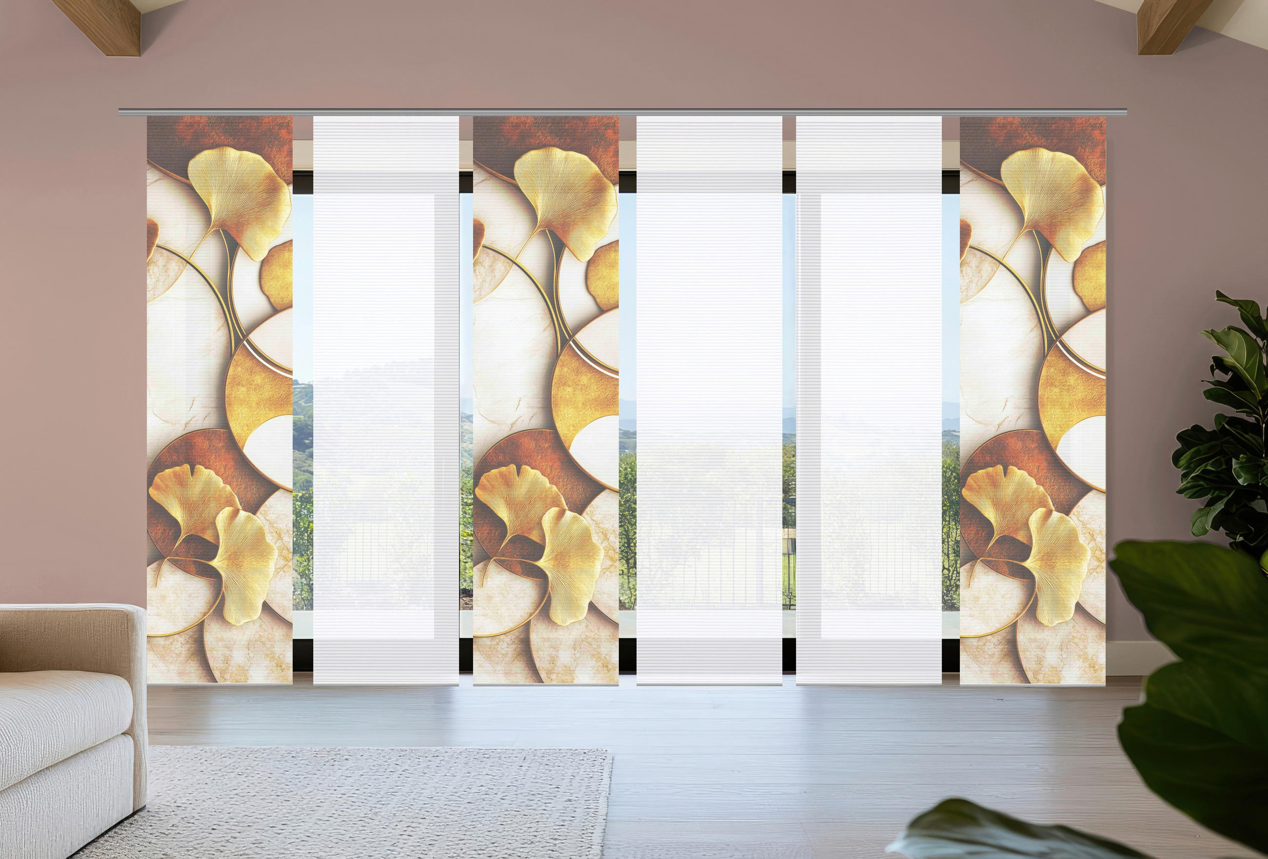 FLÄCHENVORHANG  6 Stück  blickdicht  60/245 cm   - Cognac/Goldfarben, Natur, Textil (60/245cm)