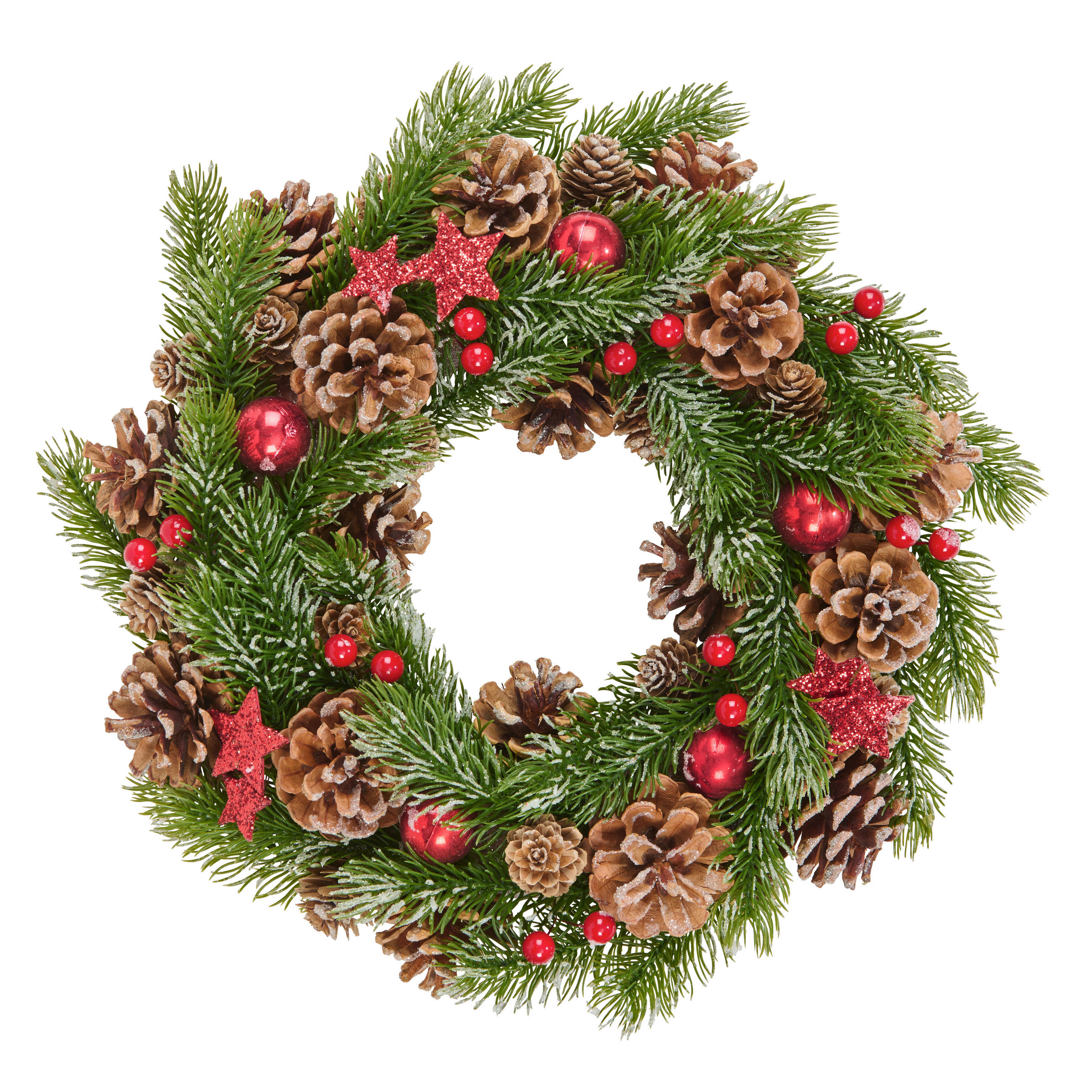 VĚNEC NA DVEŘE 35 cm - zelená/červená, Lifestyle, plast/přírodní materiály (35cm) - X-Mas