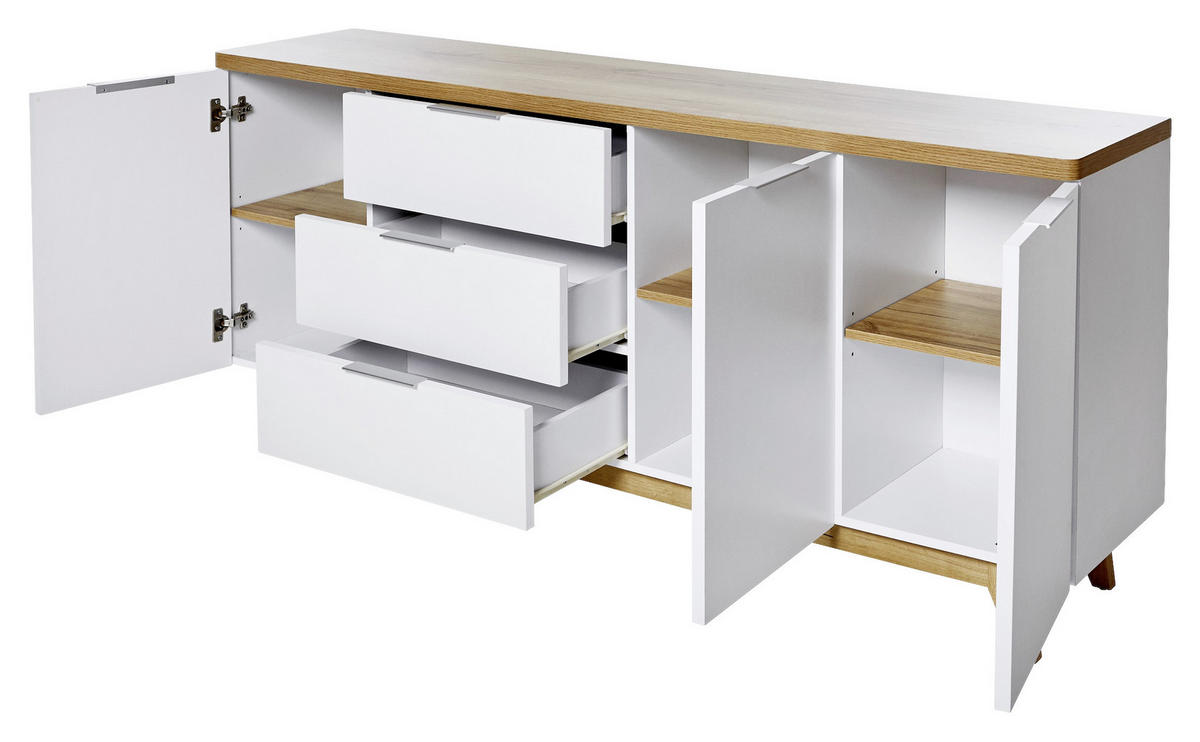 SIDEBOARD  in 180/77/39 cm  - Eichefarben/Alufarben, KONVENTIONELL, Holzwerkstoff/Metall (180/77/39cm) - Livetastic