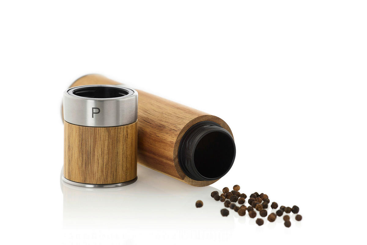 Doppelmühle DUOMILL  - Akaziefarben, Basics, Holz/Keramik (5,5/21/5,5cm) - AdHoc