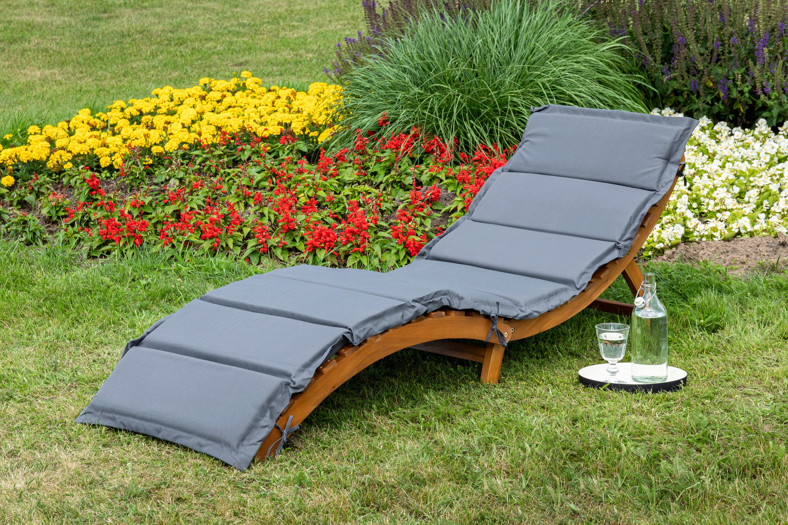 ZAHRADNÍ LEHÁTKO dřevo - šedá/barvy akácie, Konvenční, dřevo/textil (54/60/180cm) - Gardenson