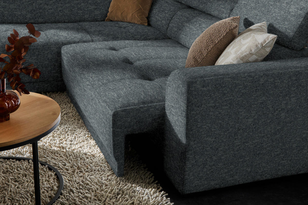 ECKSOFA in Chenille Grau  - Schwarz/Grau, Design, Kunststoff/Textil (205/284cm) - MID.YOU