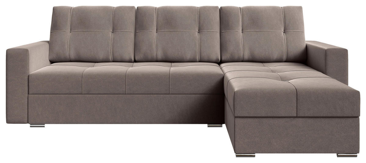 ECKSOFA Taupe Samt  - Taupe/Chromfarben, KONVENTIONELL, Kunststoff/Textil (233/140cm) - Carryhome