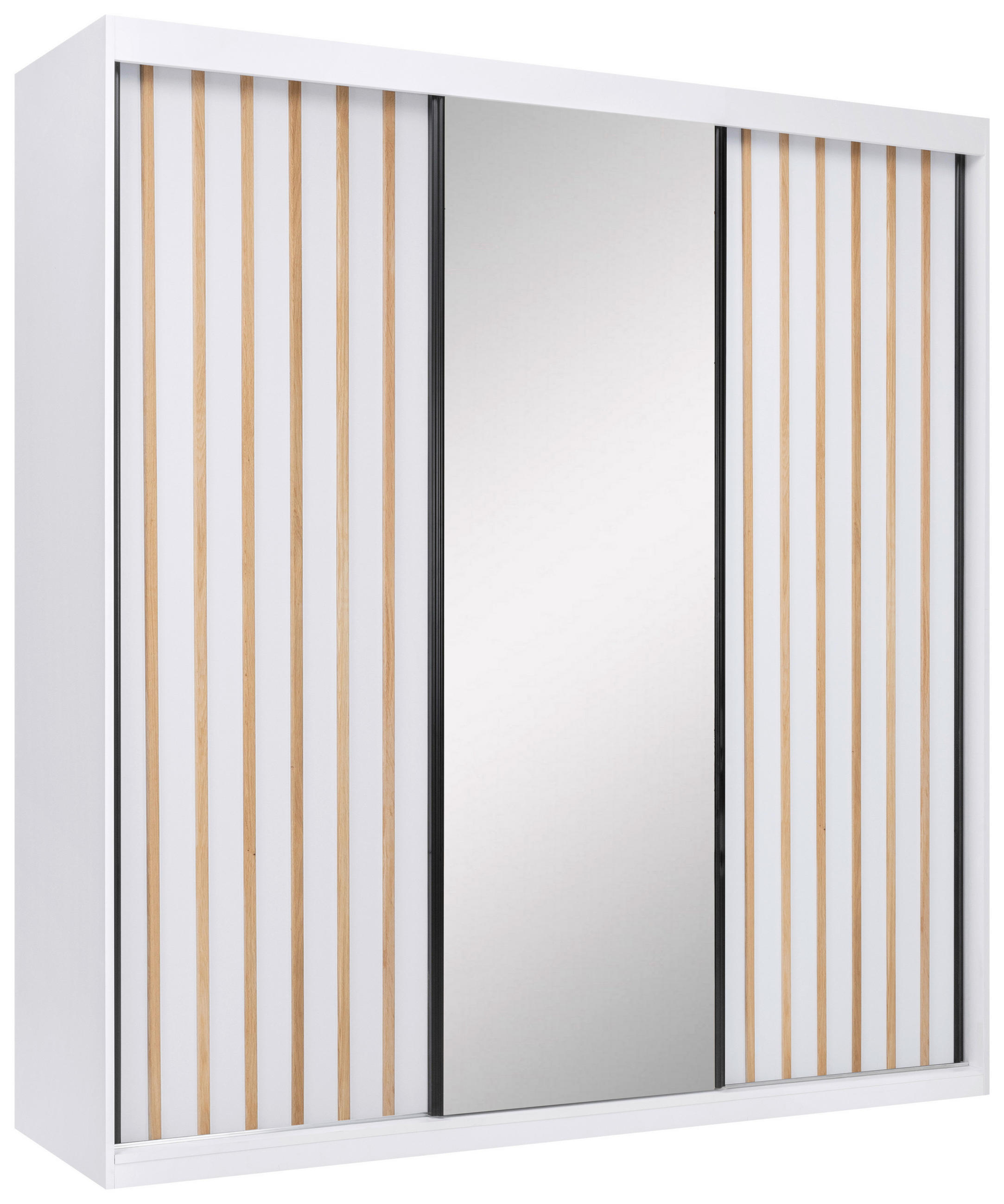 SCHIEBETÜRENSCHRANK 200/215/59,5 cm,  in Weiß, 3 Tür(en)  - Schwarz/Weiß, MODERN, Holzwerkstoff/Metall (200/215/59,5cm) - P & B