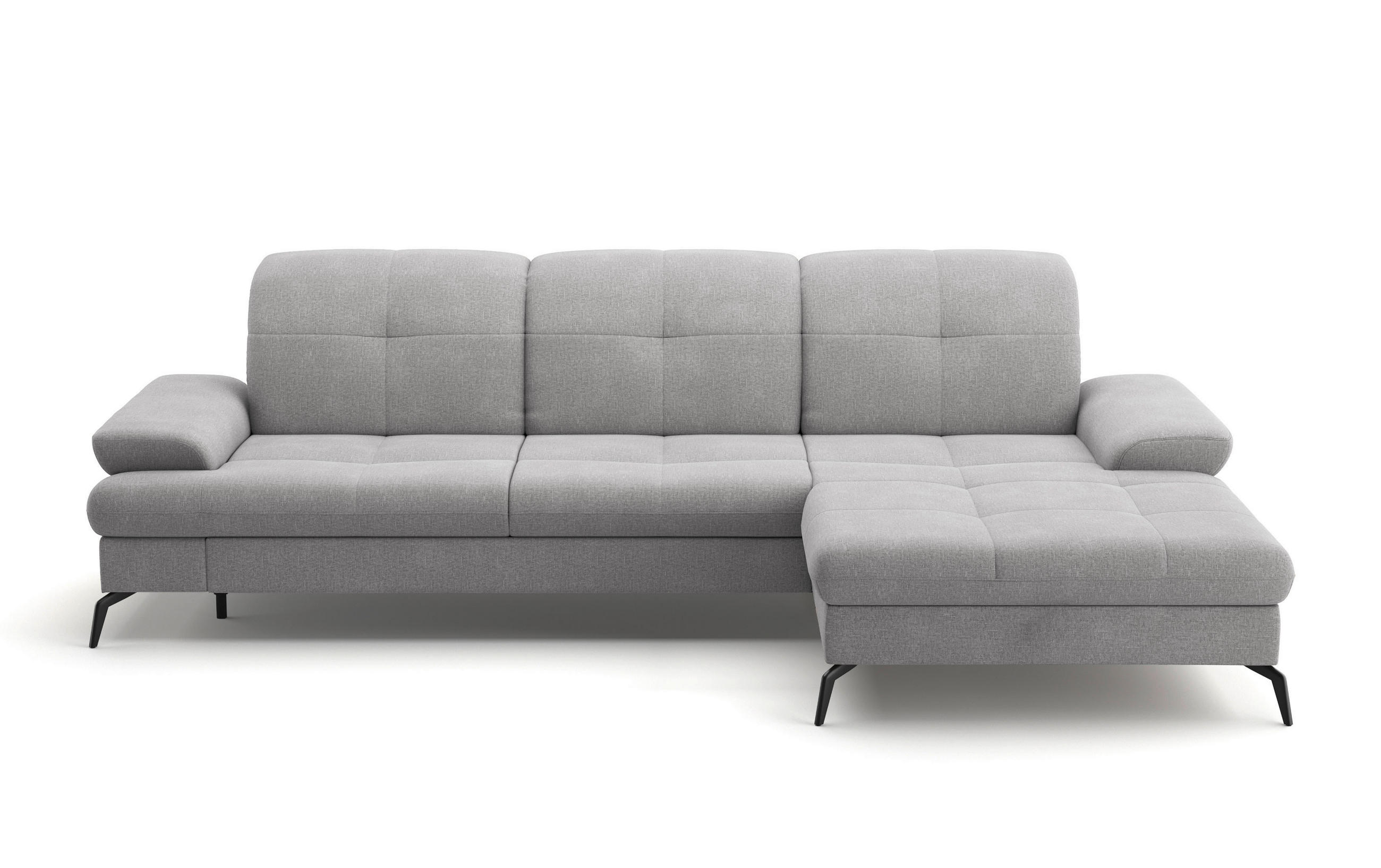 ECKSOFA in Flachgewebe Hellgrau  - Hellgrau/Schwarz, Konventionell, Textil/Metall (279/185cm) - Sit & More