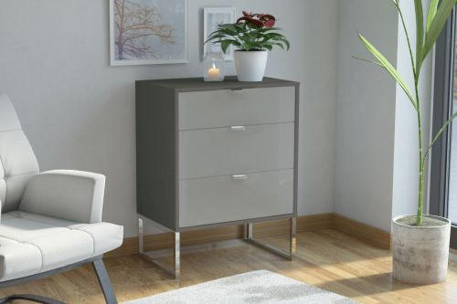 NOČNA OMARICA, sivorjava  - sivorjava, Konvencionalno, steklo/leseni material (60/56/43cm) - Dieter Knoll