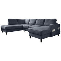 WOHNLANDSCHAFT  in Struktur Dunkelblau  - Schwarz/Dunkelblau, Holz/Textil (198/298/148cm) - MID.YOU