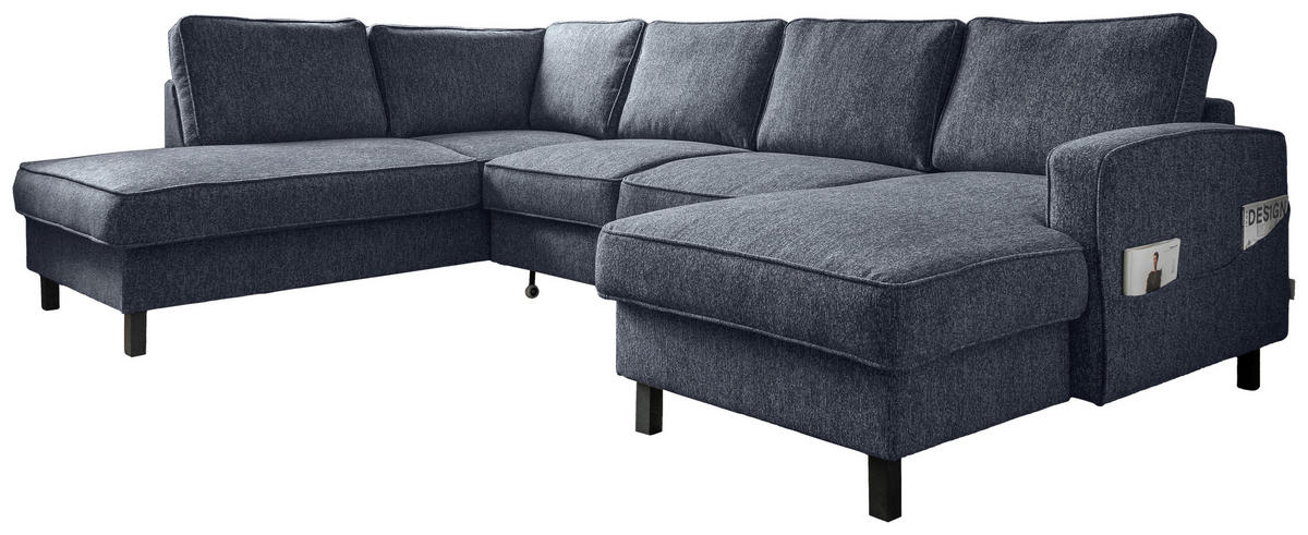 WOHNLANDSCHAFT  in Struktur Dunkelblau  - Schwarz/Dunkelblau, Holz/Textil (198/298/148cm) - MID.YOU