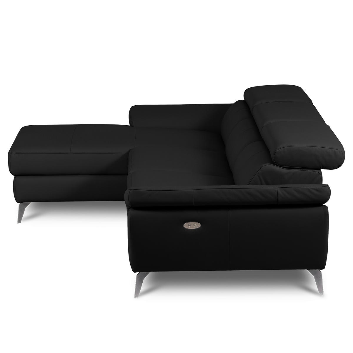 ECKSOFA Lederlook Echtleder Schwarz  - Chromfarben/Schwarz, Design, Leder/Textil (179/252cm) - Livetastic