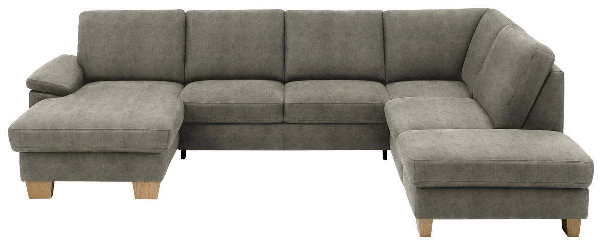 WOHNLANDSCHAFT in Velours Grau  - Eichefarben/Grau, Konventionell, Holz/Textil (167/316/235cm) - Beldomo System