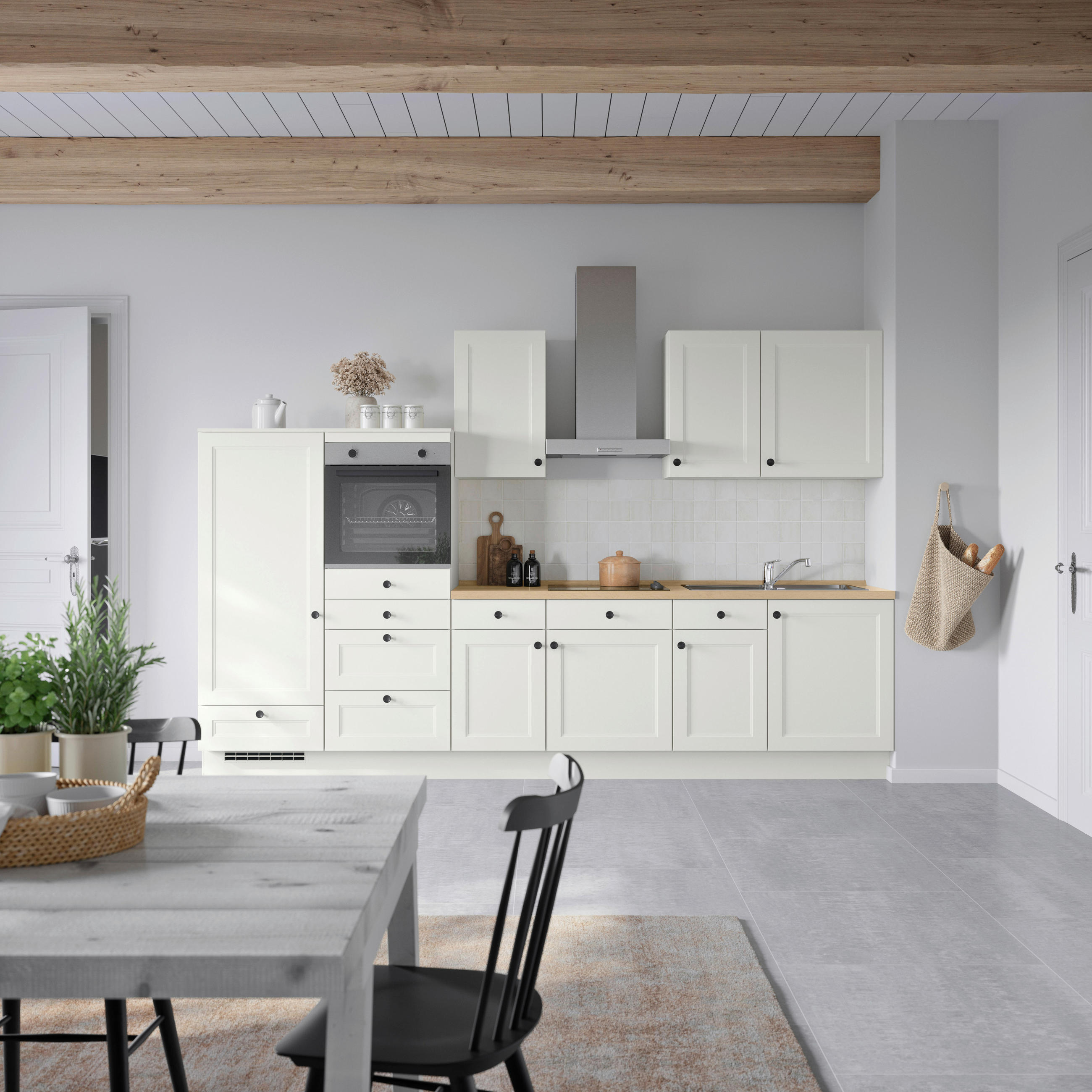 KÜCHENBLOCK 330 cm   in Weiß, Eichefarben  - Eichefarben/Schwarz, MODERN, Holzwerkstoff/Metall (330cm) - Nobilia