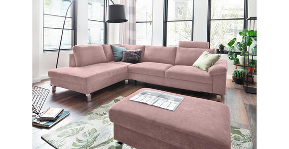 ECKSOFA in Velours Rosa  - Chromfarben/Rosa, Design, Textil/Metall (200/281cm) - Hom`in