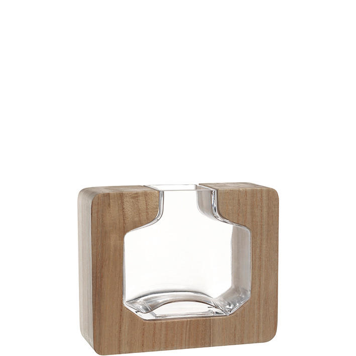 VASE 17,5 cm  - Hellbraun/Transparent, Natur, Glas/Holz (21,5/17,5/7cm) - Leonardo