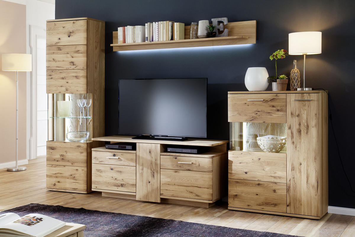 HIGHBOARD ohne Beleuchtung,  in 90/122/37 cm  - Eichefarben/Schwarz, Design, Glas/Holz (90/122/37cm) - Livetastic